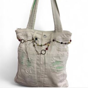 With Jean Cream Tote Bag with Slouchy Design